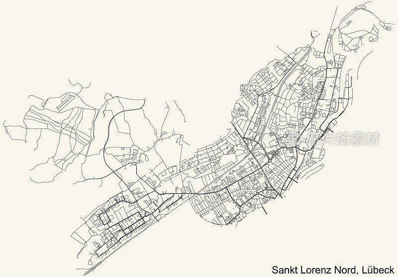 ST. LORENZ-NORD区的街道地图，LÜBECK